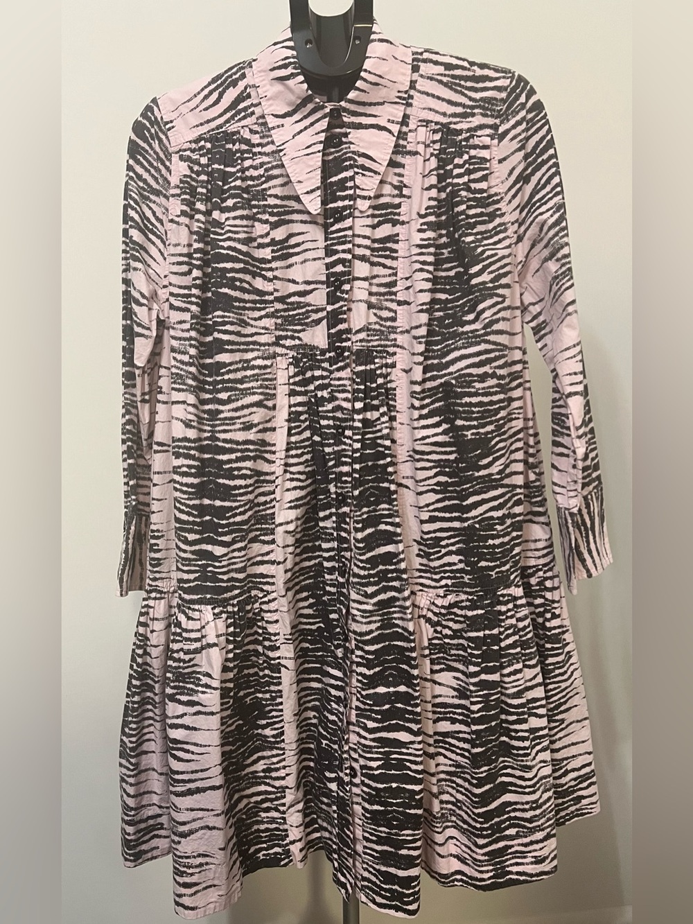 GANNI Pink & Black Zebra Patterned Oversized Cotton Dress – Size 38